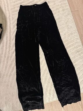 Reformation Black Velvet Wide-Leg Pants